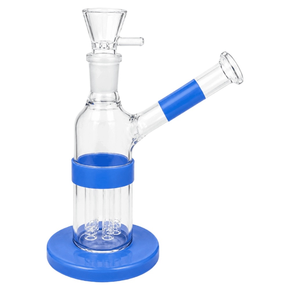 Mini bongo szklane 19 cm z niebieskimi akcentami i perkolatorem